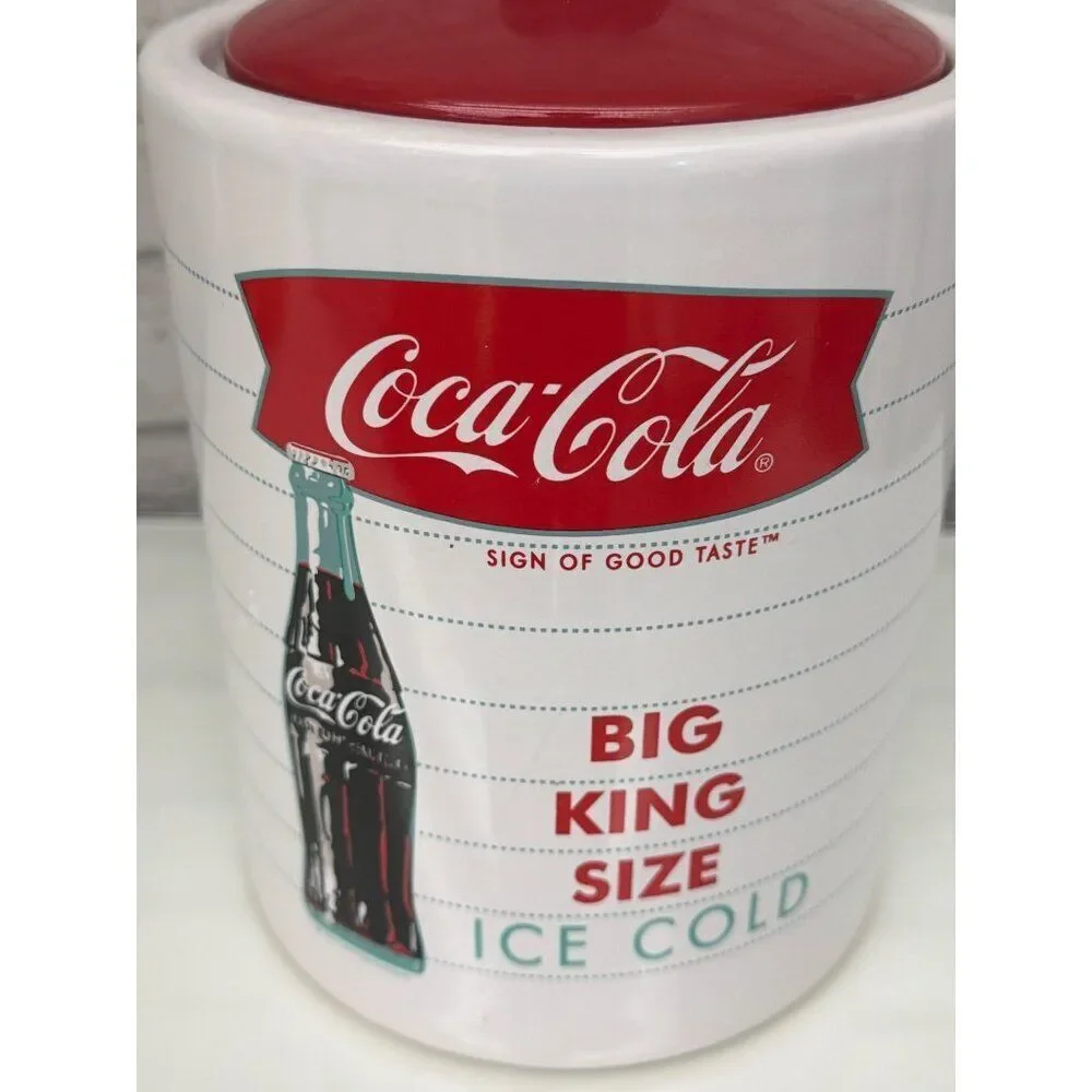 Gibson Coca Cola “ Big King Size Ice Cold “ Ceramic Canister Cookie Jar With Lid